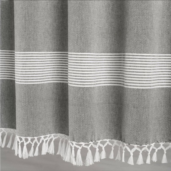 NWT Tucker Stripe Yarn Dyed Cotton Tassel Shower Curtain Gray/White - Lush Décor - Picture 4 of 6